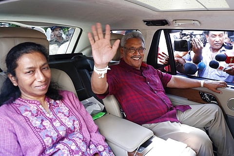 Former Sri Lanka President Gotabaya Rajapaksa, his wife. (Photo | AP)