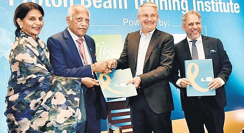 Apollo Hospitals Chairman Prathap C Reddy exchanges MoU with IBA CEO Olivier Legrain; Apollo Executive Vice Chairperson Preetha Reddy is also seen | P Jawahar