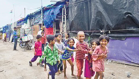 A Rohingya refugee settlement in Kalindi Kunj in New Delhi on Wednesday. (Photo | Express)