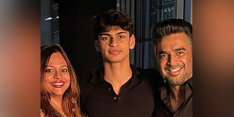 Madhavan with wife Sarita and son Vedaant.