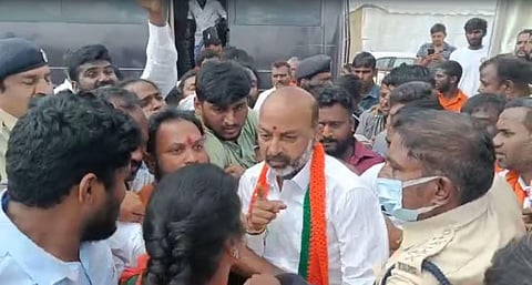 Bandi Sanjay's Deeksha was foiled by police in Jangaon on Tuesday. (Photo | EPS)