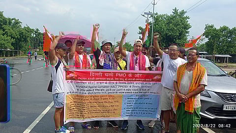 The march followed the group’s week-long “peaceful dharna” from July 23-29 in Itanagar.