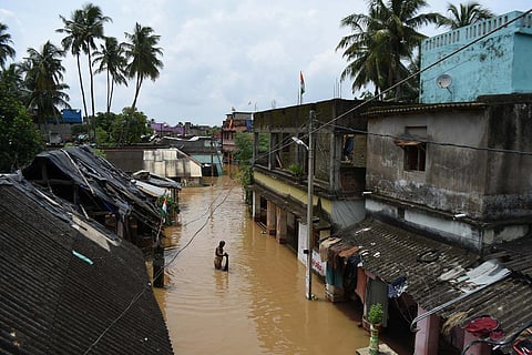 Flooded street of Tarapada village under Kanas block in Puri. (Photo | Debadatta Mallick, EPS)