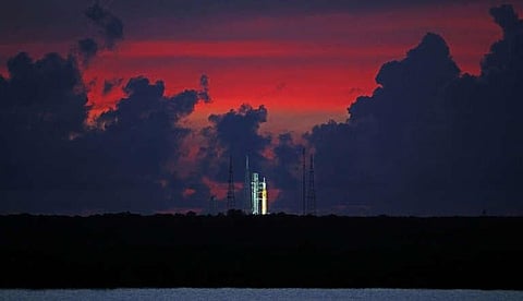 The Artemis 1 rocket on Launch Pad 39B at the Kennedy Space Center. (Photo | AFP)