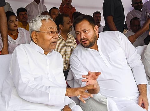 Bihar Chief Minister Nitish Kumar with Deputy CM Tejashwi Yadav. (Photo | PTI)