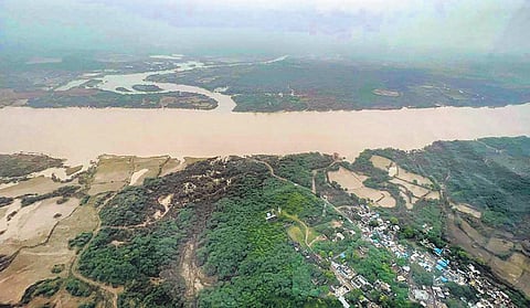 An aerial view of the flood-affected areas in Kota district on Thursday | PTI