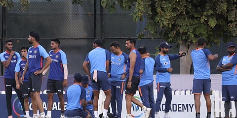 India players attend a practice session on Thursday ahead of the Asia Cup at the ICC Academy Ground, Dubai.(Photo | AFP)