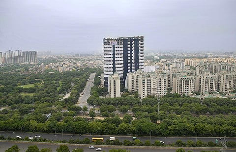 Supertech twin towers ahead of their demolition with explosives in compliance with a Supreme Court order. (Photo | PTI)