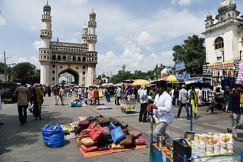 Charminar abuzz with activity as the situation remained under control. (Photo | Vinay Madapu, EPS)