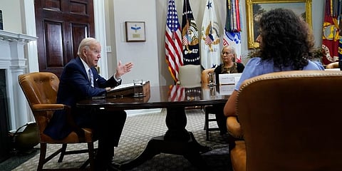 President Joe Biden speaks during a meeting with state and local elected officials about reproductive health care, in the Roosevelt Room of the White House. (Photo |AP)