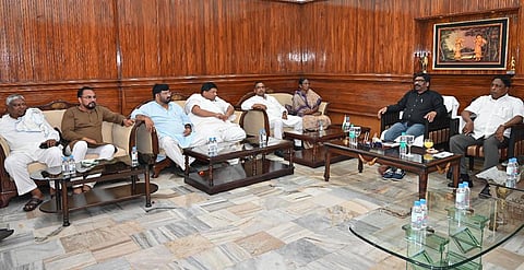 Jharkhand Chief Minister Hemant Soren chairs UPA legislators meeting, amid speculation of his disqualification, in Ranchi. (Photo | PTI)