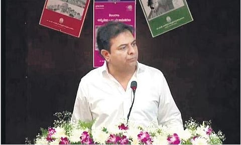 IT & Industries Minister K T Rama Rao makes a point during an event at the Dr BR Ambedkar Open University on Saturday 