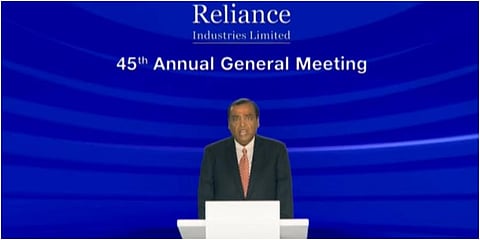 RIL Chairman Mukesh Ambani. (Screengrab from Jio 45th AGM live)