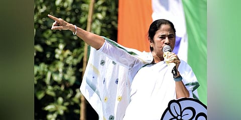 West Bengal Chief Minister Mamata Banerjee during addresses the crowd during the Trinamool Congress Chhatra Parishads foundation day celebrations in Kolkata on August 29, 2022. (Photo | ANI)