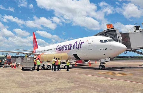 Akasa Air at Kochi airport on Friday. (Photo | Express)Akasa Air at Kochi airport on Friday. (Photo | Express)