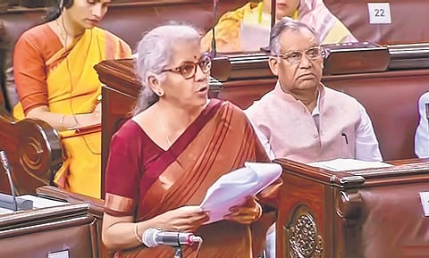 Union Finance Minister Nirmala Sitharaman speaks in the Rajya Sabha on Tuesday | PTI