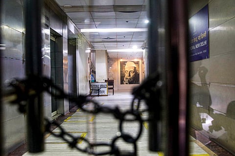 Sealed Young Indian Ltd. (YI) office in the premises of Congress-owned Herald House, in New Delhi, on August 3, 2022. (Photo | PTI)