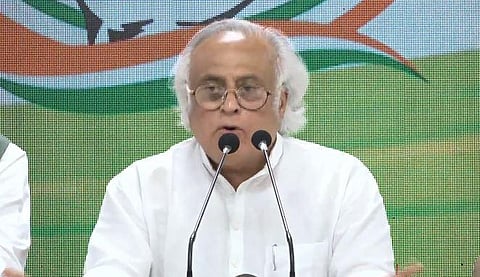 Congress leader Jairam Ramesh speaking to press at AICC headquarters in New Delhi on Wednesday. (Photo | Twitter/ANI)