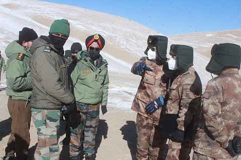 Local Commanders from both sides during disengagement in Pangong Tso area. (File Photo)