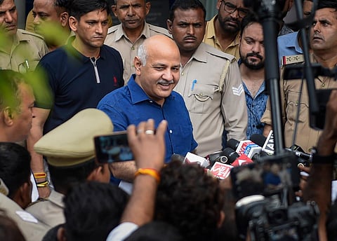 Delhi Deputy Chief Minister Manish Sisodia at the Vasundhara branch of Punjab National Bank amid a search of his bank locker by CBI in Ghaziabad on August 30, 2022. (Photo | PTI)