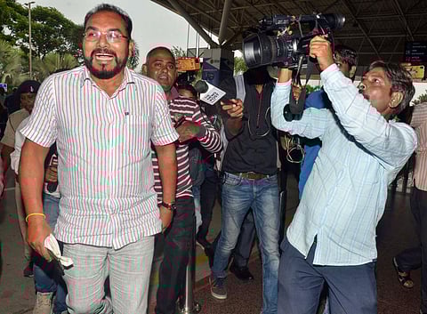 Jharkhand Congress MLA Pradeep Yadav arrives at Birsa Munda International Airport in Ranchi, Wednesday, Aug 31, 2022 on the way to Raipur. (Photo | PTI)