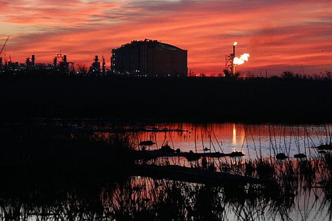 A flare burns at Venture Global LNG in Cameron, La., on April 21, 2022 (Photo | AP)