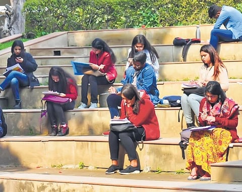 Images from a blackout poetry event organised by the literature department of Daulat Ram College, North Campus in 2020;