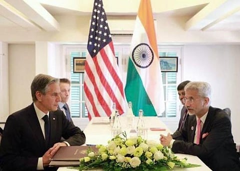 India's External Affairs Minister S Jaishankar and US Secretary of State Antony Blinken on Thursday. (Photo | Twitter)
