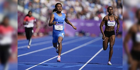 Hima Das of India races in her heat of the women's 200 meters.(Photo | AP)
