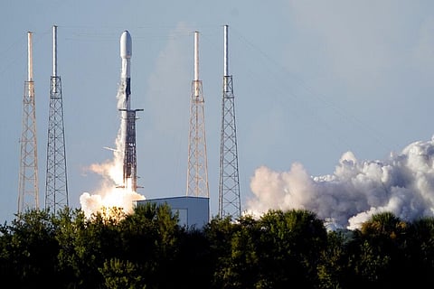 A SpaceX Falcon 9 rocket, with the Korea Pathfinder Lunar Orbiter, or KPLO, lifts off from launch complex 40 at the Cape Canaveral Space Force Station in Cape Canaveral. (Photo | AP)