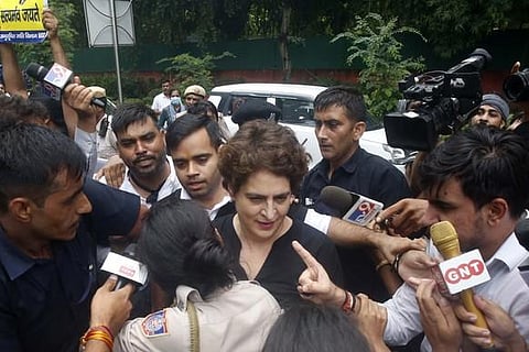 Priyanka Gandhi Vadra taking part during a Congress protest march, in New Delhi on Friday. (Photo | Shekhar Yadav/EPS)