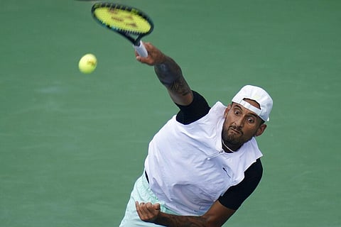 Nick Kyrgios, of Australia, serves during a match against Reilly Opelka, of the United States, at the Citi Open tennis tournament in Washington. (Photo | AP)