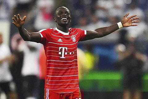 Bayern's Sadio Mane celebrates after the German Bundesliga soccer match between Eintracht Frankfurt and Bayern Munich in Frankfurt. (Photo | AP)
