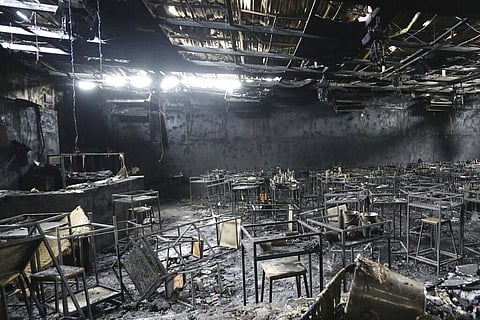 Major fire damage fills the interior at the Mountain B pub in the Sattahip district of Chonburi province, about 160 kilometers (100 miles) southeast of Bangkok, Thailand. (Photo | AP)