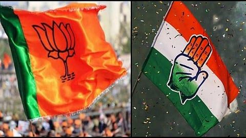 Flags of BJP and Congress parties used for representational purposes only