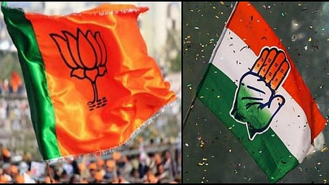 Flags of BJP and Congress parties used for representational purposes only