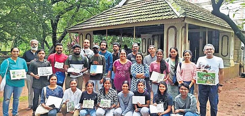 The artists who took part in the session of Urban Sketchers in Thrissur on Sunday