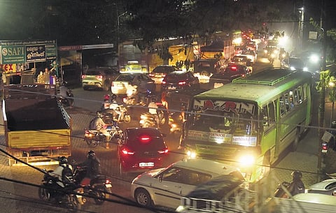 The traffic congestion at the HMT Junction on a busy evening |  A Sanesh