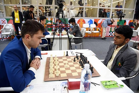 India B split points with Uzbekistan in the Chess Olympiad at Mahabalipuram on Monday. (Photo | R Sathish Babu/EPS)