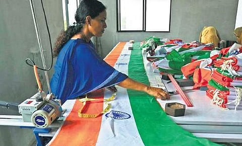 Kudumbashree units tailoring national flag.