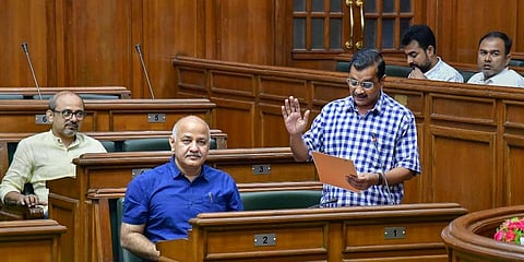 Delhi Chief Minister Arvind Kejriwal speaks during a special session of Delhi Legislative Assembly, in New Delhi. (Photo | PTI)