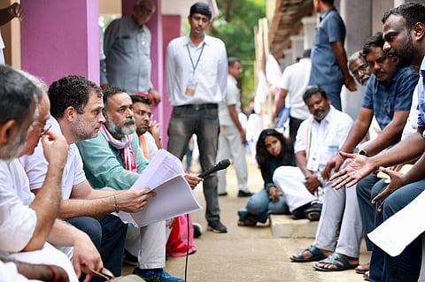 The activists interacting with the congress leader Rahul Gandhi at Kanniyakumari. | Express