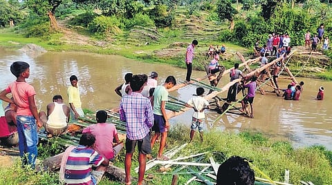 The bridge in the Jharkhand vilage was built through the combined efforts of about 200 villagers. (Photo | Express)