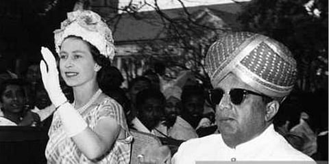 The Queen with Mysuru Maharaja Jayachamarajendra Wadiyar