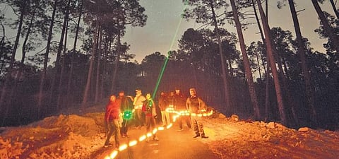 Light Painting at the Astrophotography workshop; visitors at the observatory in Kausani
