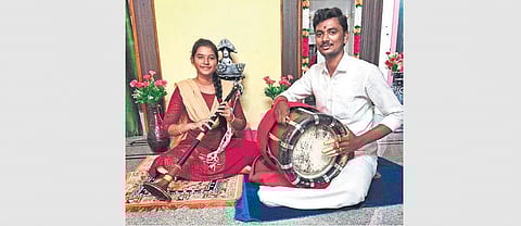 Usha and her husband Purushottam give a musical performance at Madanapalle in Annamaiah district I express