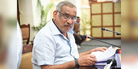 Law Minister J C Maduswamy during the press conference at Vidhana Soudha in Bengaluru - Express Photo by Nagaraja Gadekal.