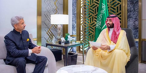 External Affairs Minister S Jaishankar with Saudi Crown Prince Mohammed bin Salman (Photo | Twitter)