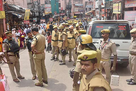 Security personnel deployed near Kashi Vishwanath Temple as the district court is set to deliver its verdict on the Gyanvapi mosque-Shringar Gauri case. (Photo | PTI)