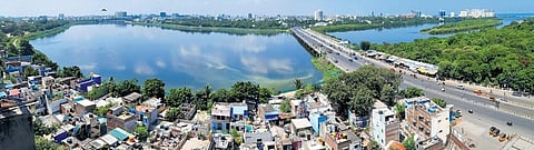 An aerial view of Adyar river and the structures along its banks | Ashwin Prasath